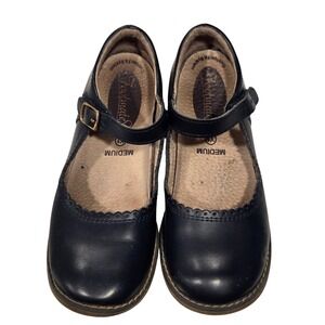 FOOTMATES Navy Blue Leather Mary Jane Shoes Kids Size 1Y Medium Buckle Strap